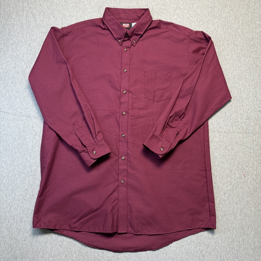 RED KAP 1923 Shirt Men's XXL-367 Maroon Button Down Long‎ Sleeve Work Shirt